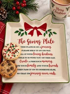 Lenox Holiday Giving Plate Christmas Holly Bow Pass Along Tradition 10 x 11